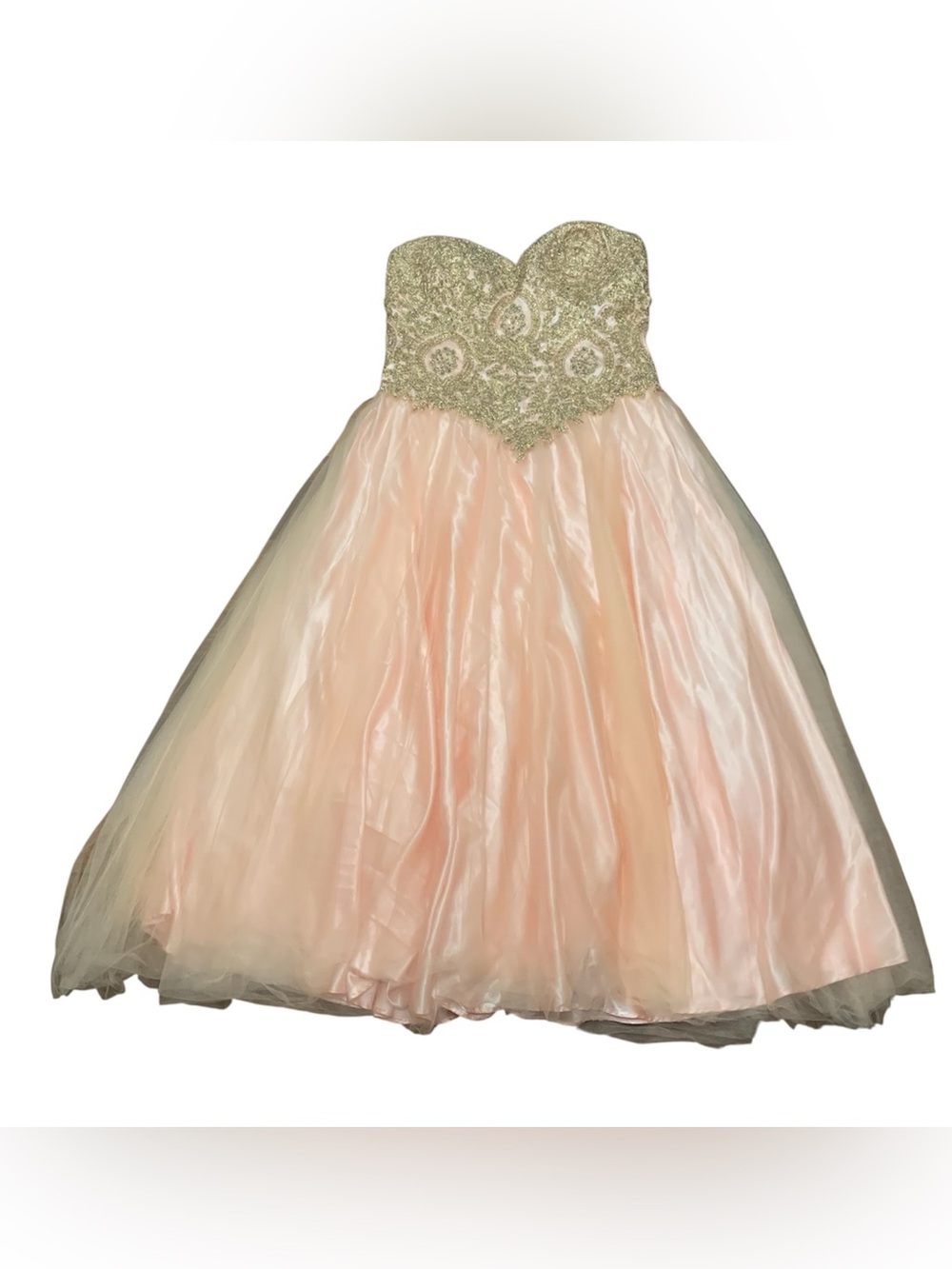 Layla K Women’s M Junior’s 18 Blush Pink Beaded Gold Corset Ball Gown Dress